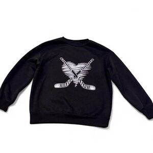 Men's Black Crewneck Sweater with Hockey Sticks Graphic